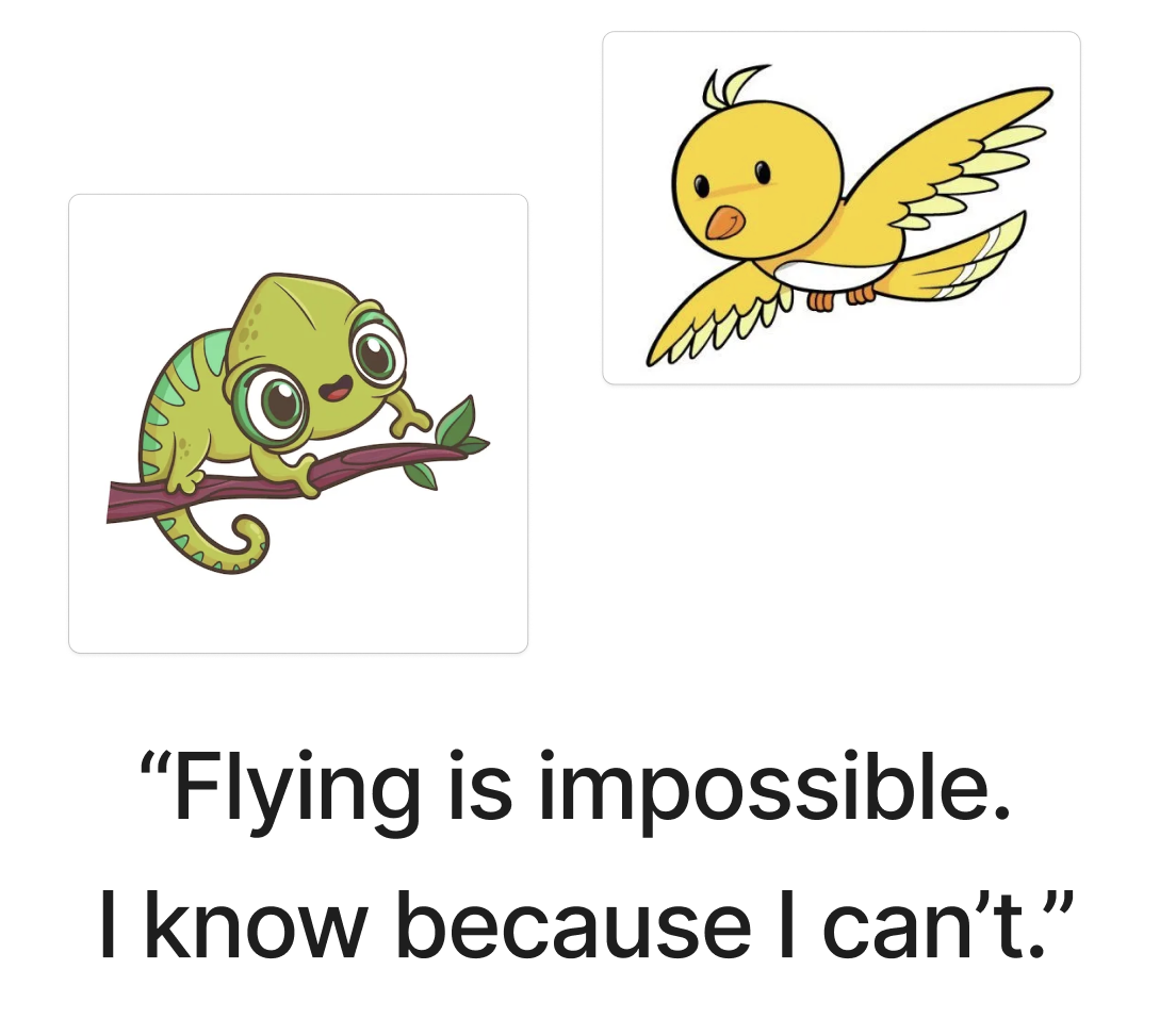 Lizard tells bird flying is impossible